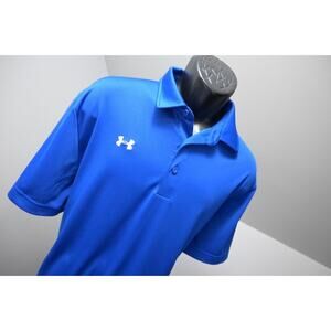 Under Armour Golf Polo Blue HeatGear Performance Athletic Shirt Mens Size XL
